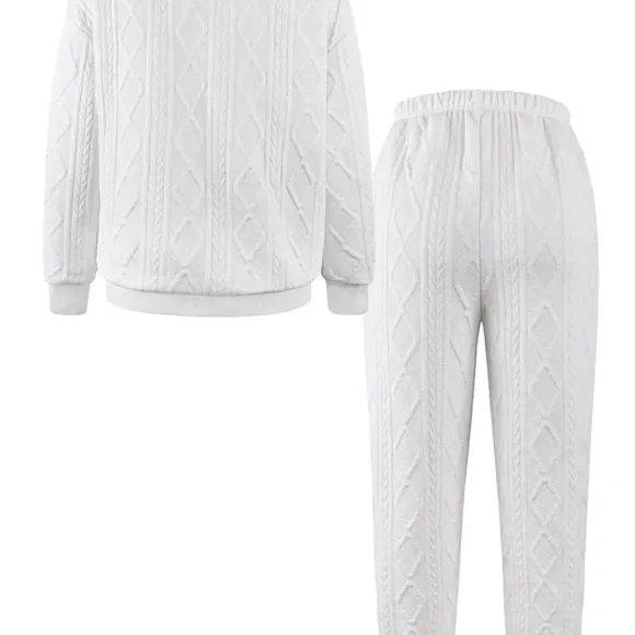 White Cable Knit Track sweatshirt and  Pants Medium - Picture 5 of 5